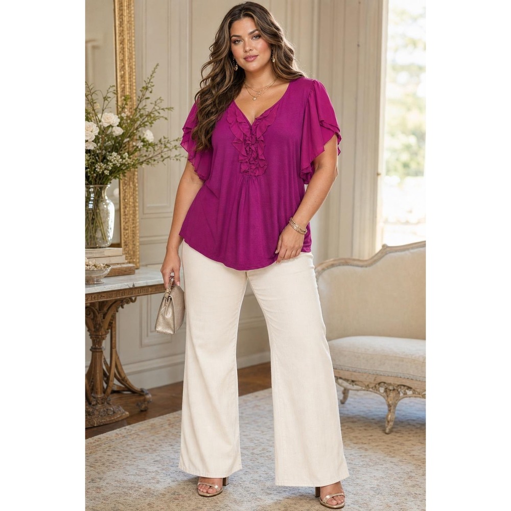 Cable & Gauge Top Womens 2X Magenta Ruffle Romantic Boho Festival Coquette